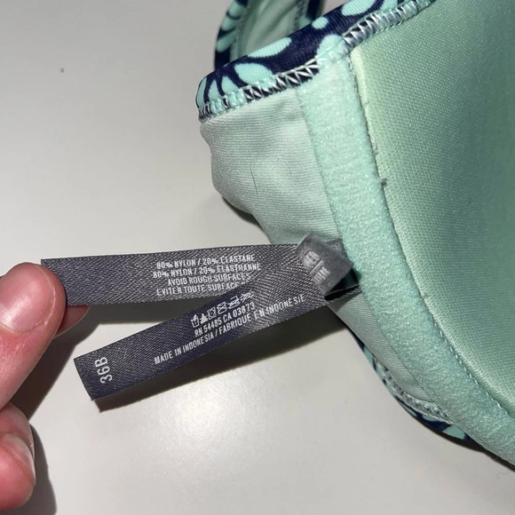 aerie Navy Blue & Mint Green Floral Print Ruffle Push-up Bikini Top 36B Women’s - Picture 9 of 10